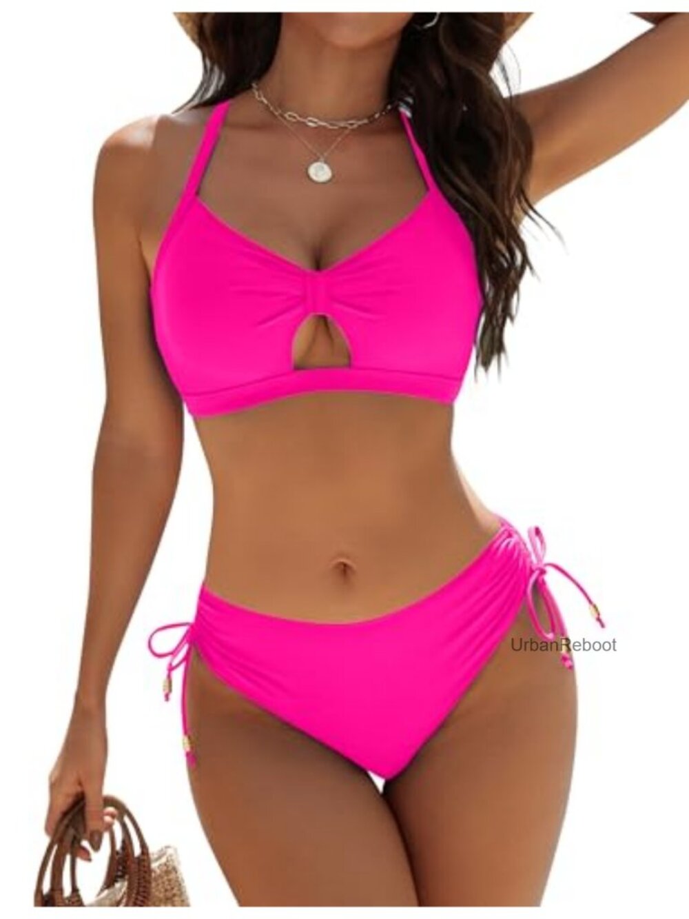 Cheeky Two Piece Bikini Set Cutout V Neck Swimsuit for Women